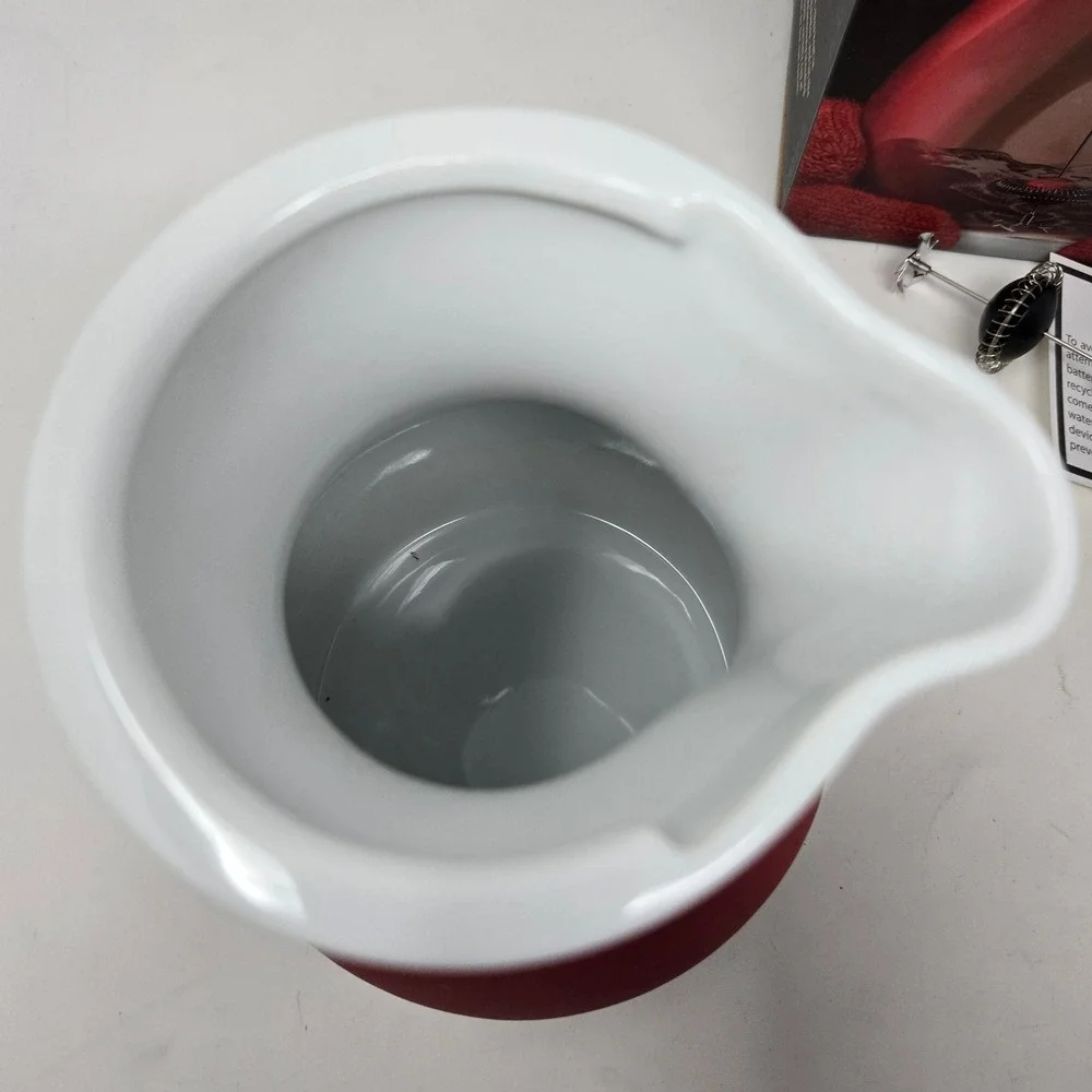 Williams Sonoma Froth and Pour Hot Chocolate Pot Red White 32oz‎ Ceramic Whisk